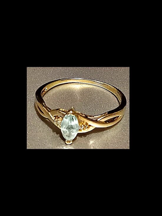 Unbranded Jewelry - 10k Yellow Gold Marquise Cut Aquamarine Side Diamonds Ring Size 7/8